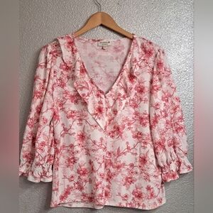 Studio B by Bobeau Red & White Floral Blouse